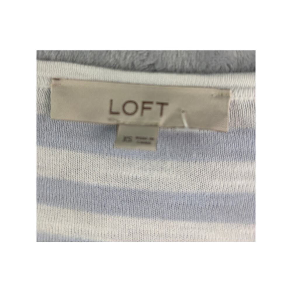 LOFT Blue White Striped Tassel Tie V-Neck Long Sleeve Top - Size XS - Picture 6 of 9